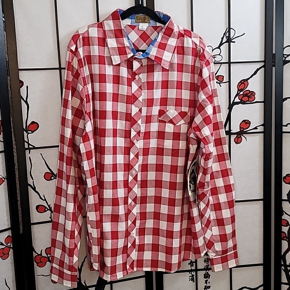 Coalatree Organic Cotton Men's Red White Plaid long sleeve button up shirt XL
